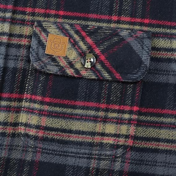 Dubinik® Mens Flannel Shirts Long Sleeve Casual Button Down Heavyweight Soft Pure Cotton Plaid Warm Suede Cuffs#0082001