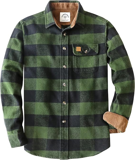 Dubinik® Mens Flannel Shirts Long Sleeve Casual Button Down Heavyweight Soft Pure Cotton Plaid Warm Suede Cuffs#0082017