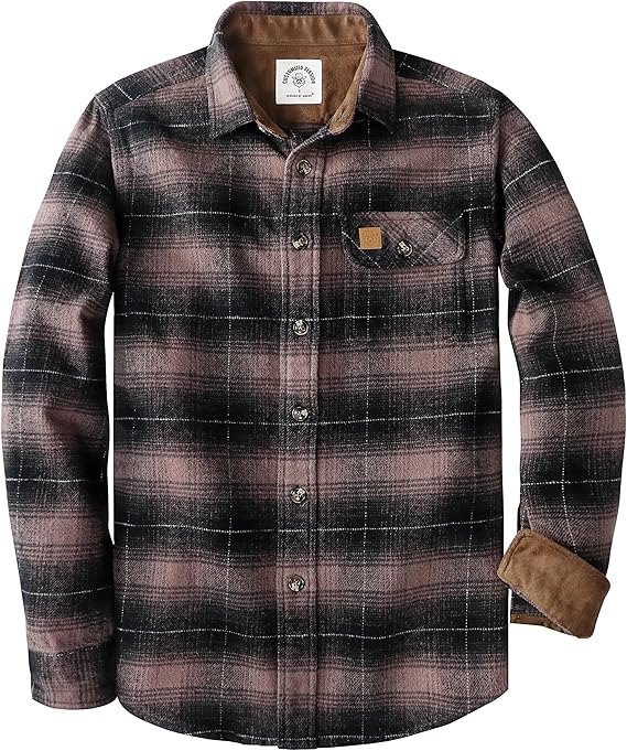 Dubinik® Mens Flannel Shirts Long Sleeve Casual Button Down Heavyweight Soft Pure Cotton Plaid Warm Suede Cuffs#0082009