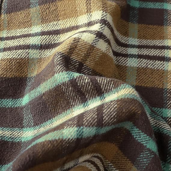 Dubinik® Mens Flannel Shirts Long Sleeve Casual Button Down Heavyweight Soft Pure Cotton Plaid Warm Suede Cuffs#0082008