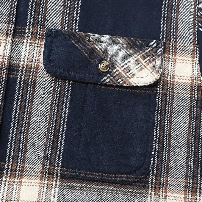 Mens Midweight Flannel Shirts Long Sleeve Casual Button Down Brushed 100% Cotton Shirt#1002