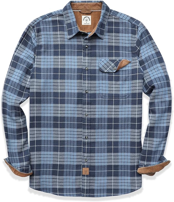 Mens Midweight Flannel Shirts Long Sleeve Casual Button Down Brushed 100% Cotton Shirt#10110