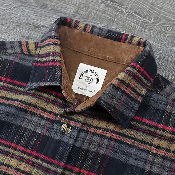 Dubinik® Mens Flannel Shirts Long Sleeve Casual Button Down Heavyweight Soft Pure Cotton Plaid Warm Suede Cuffs#0082001