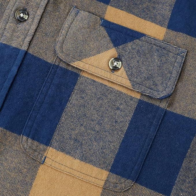 Mens Midweight Flannel Shirts Long Sleeve Casual Button Down Brushed 100% Cotton Shirt#10114