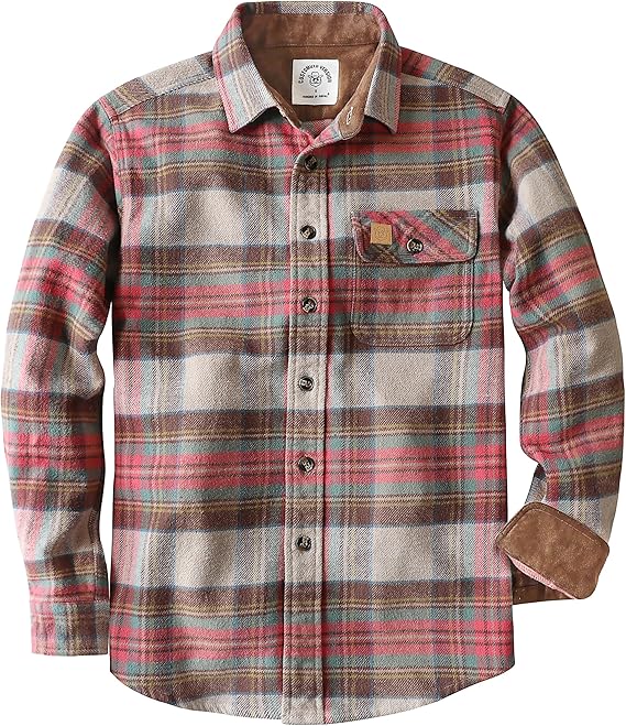 Dubinik® Mens Flannel Shirts Long Sleeve Casual Button Down Heavyweight Soft Pure Cotton Plaid Warm Suede Cuffs#0082010