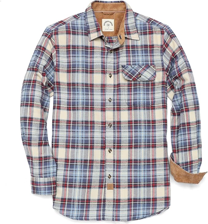 Mens Midweight Flannel Shirts Long Sleeve Casual Button Down Brushed 100% Cotton Shirt#1019