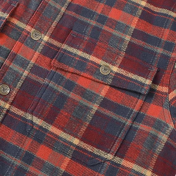 Dubinik® Mens Lightweight Jacket Cozy Warm Lined Flannel Shirts for Men Long Sleeve Snap Casual Plaid 2 Chest Pockets#0181010