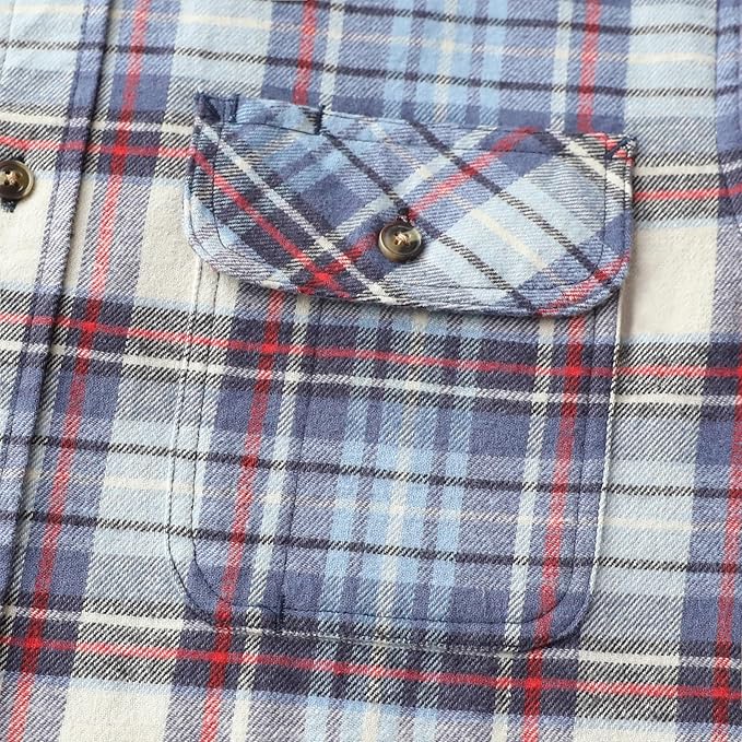 Mens Midweight Flannel Shirts Long Sleeve Casual Button Down Brushed 100% Cotton Shirt#1019