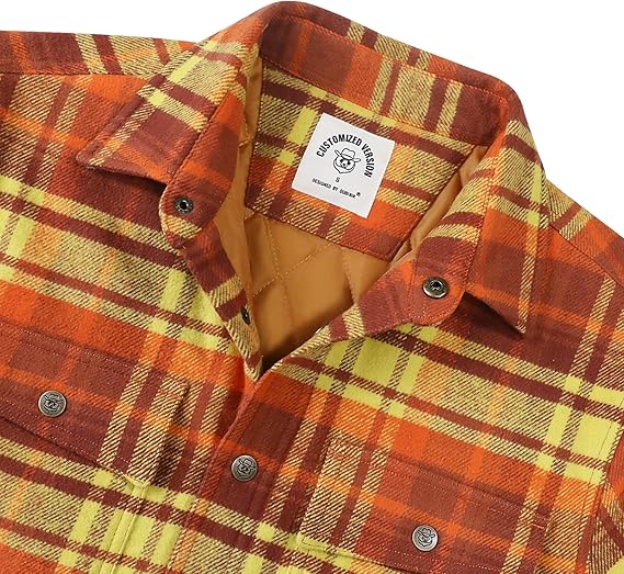 Dubinik® Mens Lightweight Jacket Cozy Warm Lined Flannel Shirts for Men Long Sleeve Snap Casual Plaid 2 Chest Pockets#0181013