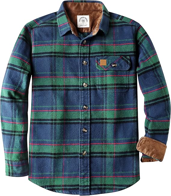 Dubinik® Mens Flannel Shirts Long Sleeve Casual Button Down Heavyweight Soft Pure Cotton Plaid Warm Suede Cuffs#0082016