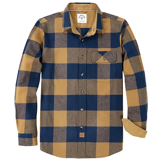 Mens Midweight Flannel Shirts Long Sleeve Casual Button Down Brushed 100% Cotton Shirt#10114
