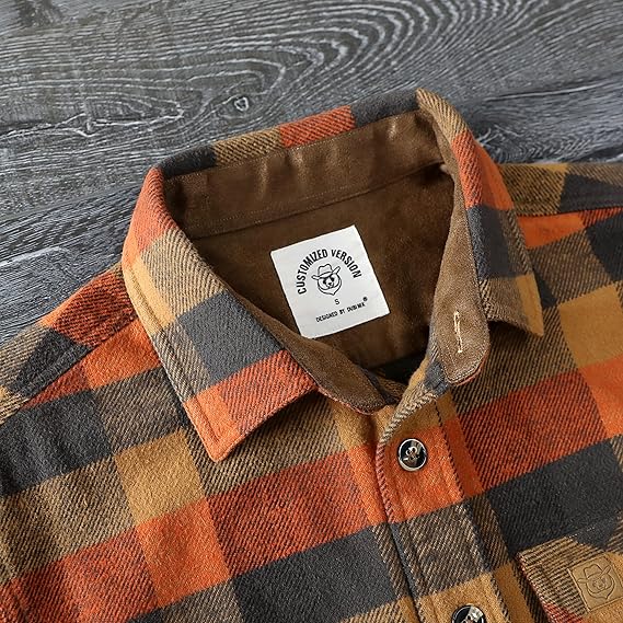 Dubinik® Mens Flannel Shirts Long Sleeve Casual Button Down Heavyweight Soft Pure Cotton Plaid Warm Suede Cuffs#0082011