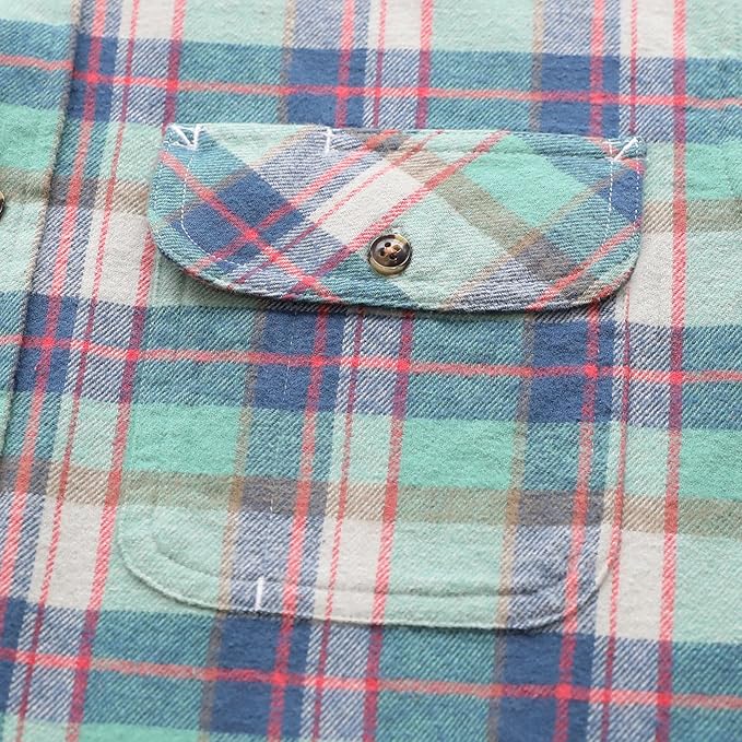 Mens Midweight Flannel Shirts Long Sleeve Casual Button Down Brushed 100% Cotton Shirt#1514