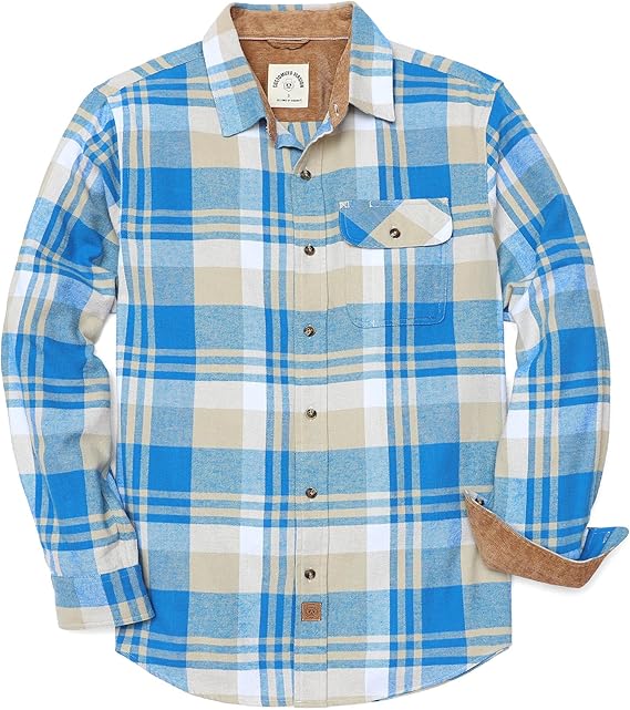 Mens Midweight Flannel Shirts Long Sleeve Casual Button Down Brushed 100% Cotton Shirt#1009