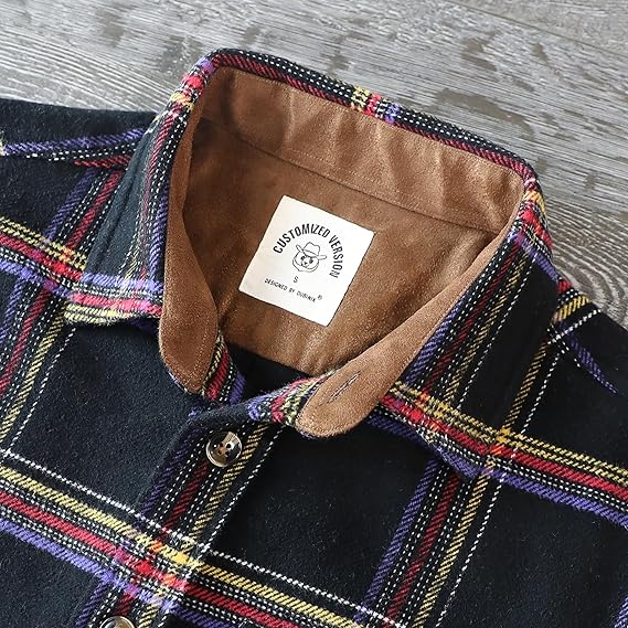 Dubinik® Mens Flannel Shirts Long Sleeve Casual Button Down Heavyweight Soft Pure Cotton Plaid Warm Suede Cuffs#0082007