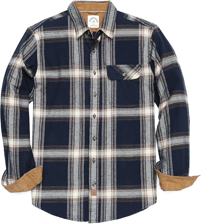 Mens Midweight Flannel Shirts Long Sleeve Casual Button Down Brushed 100% Cotton Shirt#1002