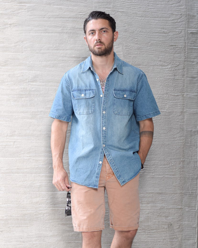 Herren Baumwoll-Kurzarm-Jeanshemd #5502 