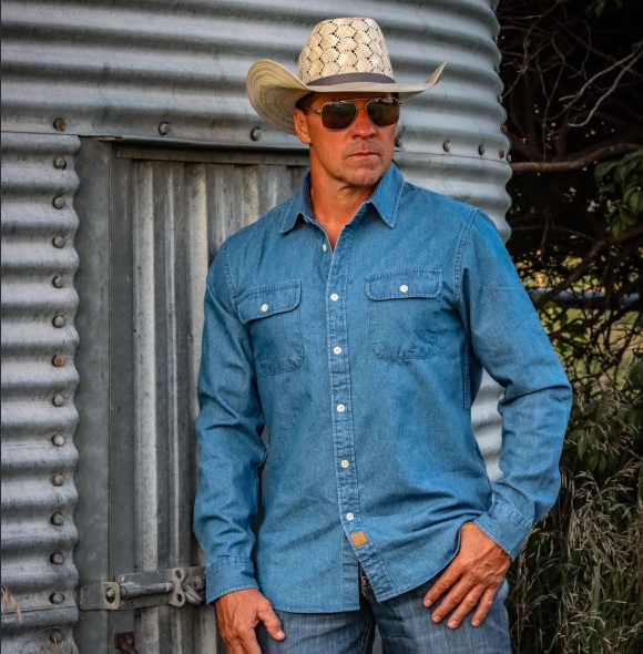 Mens Denim Button Down Shirt Cotton Regular Fit Casual Work Shirts #4504