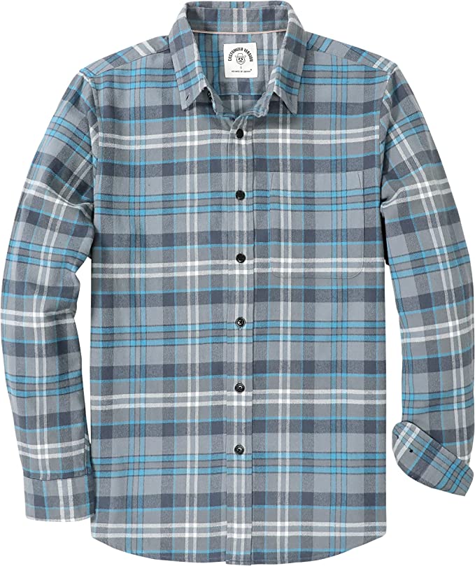 Dubinik® Mens Flannel Shirts Long Sleeve Button Down Casual Work Plaid Shirt Men All Cotton Soft with Pocket Regular Fit#03-054