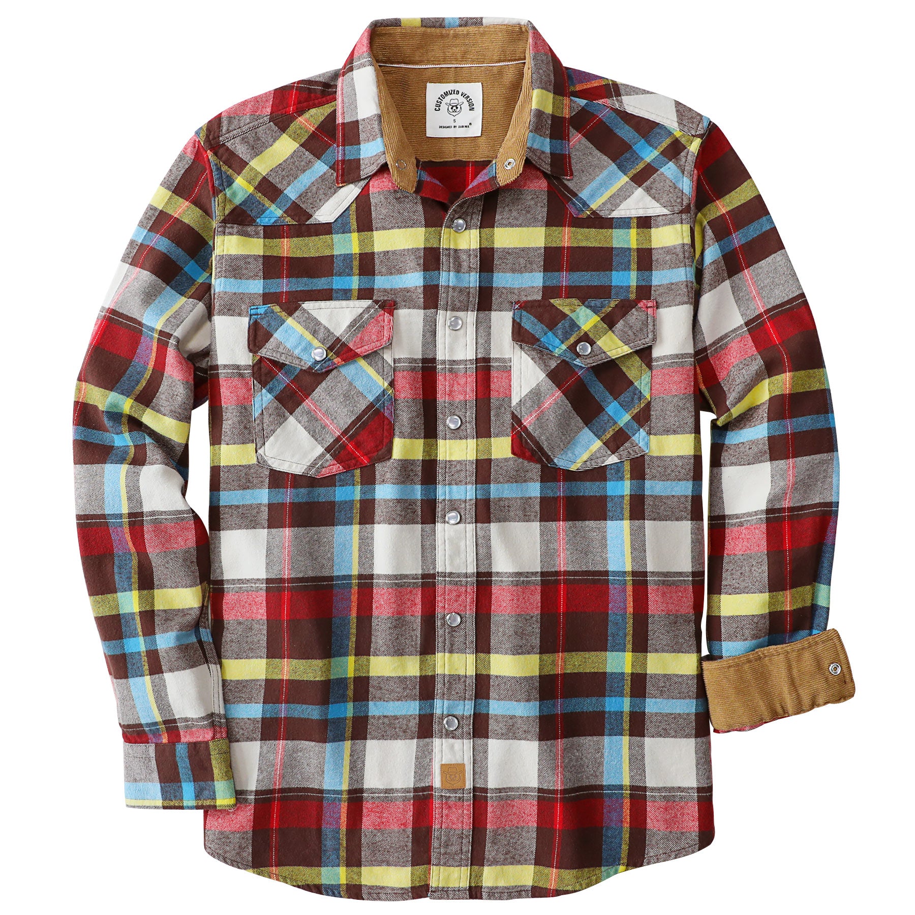 Dubinik® Herren Langarmhemd mit Perlendruckknopf, mittelschweres Flanell, lässig, Western-Cowboy-Karomuster, 100 % Baumwolle #36008