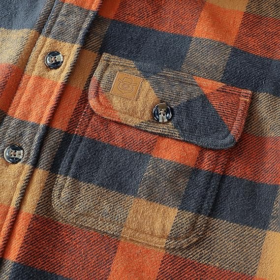 Dubinik® Mens Flannel Shirts Long Sleeve Casual Button Down Heavyweight Soft Pure Cotton Plaid Warm Suede Cuffs#0082011