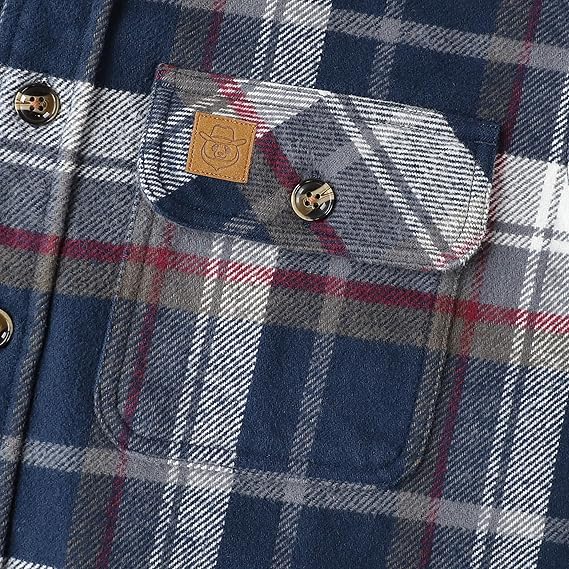 Dubinik® Mens Flannel Shirts Long Sleeve Casual Button Down Heavyweight Soft Pure Cotton Plaid Warm Suede Cuffs#0082005