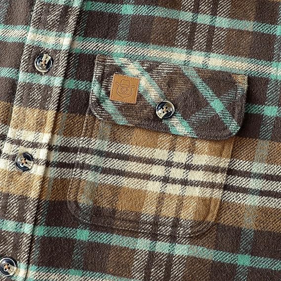 Dubinik® Mens Flannel Shirts Long Sleeve Casual Button Down Heavyweight Soft Pure Cotton Plaid Warm Suede Cuffs#0082008