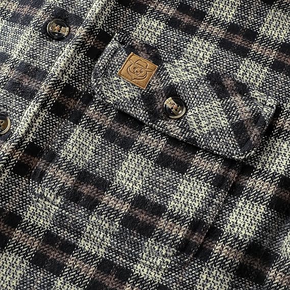 Dubinik® Mens Flannel Shirts Long Sleeve Casual Button Down Heavyweight Soft Pure Cotton Plaid Warm Suede Cuffs#0082015