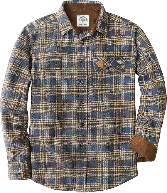 Dubinik® Mens Flannel Shirts Long Sleeve Casual Button Down Heavyweight Soft Pure Cotton Plaid Warm Suede Cuffs#0082006
