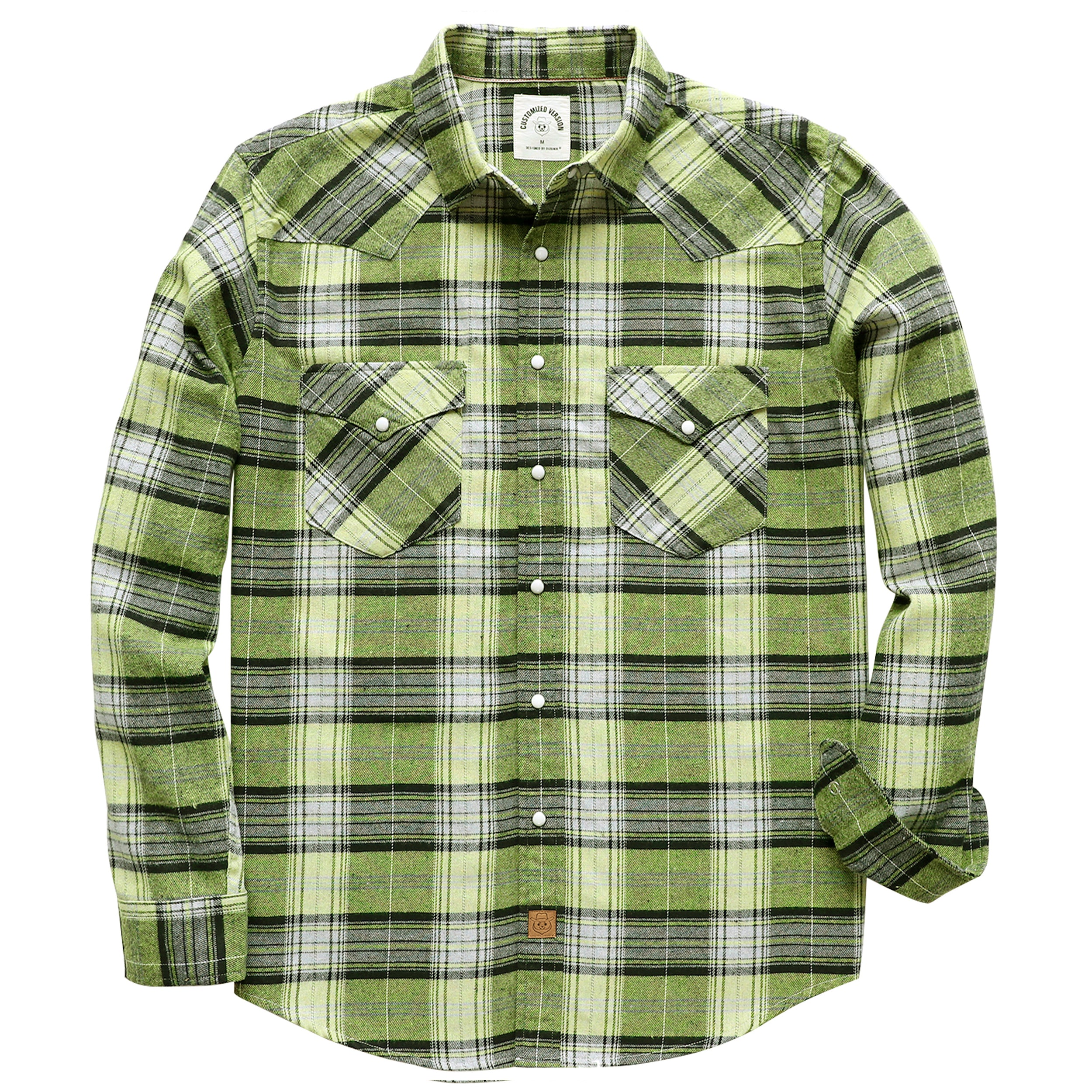 Mens Green Flannel Long Sleeve Pearl Snap Buttons Western Cowboy Vintage Casual Shirts #2812