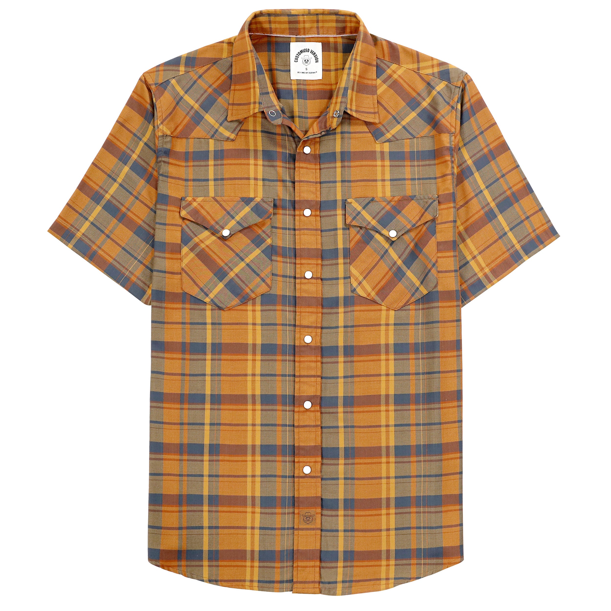 Dubinik®Bamboo Fiber Mens Shirts Short Sleeve Plaid Shirt Men Western Cowboy Pearl Snap Vintage Casual Plaid Shirt #2909