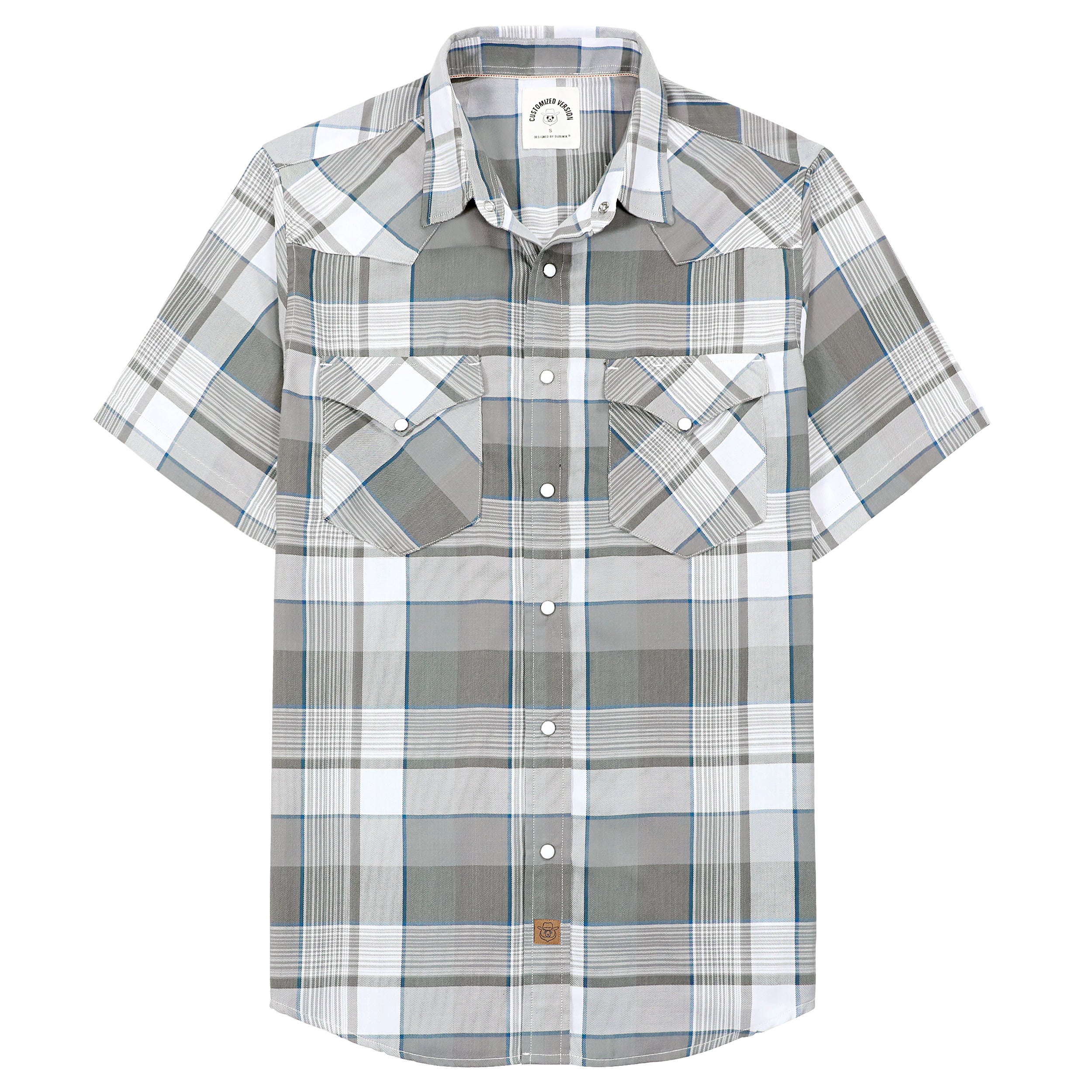 Dubinik®Bamboo Fiber Mens Shirts Short Sleeve Plaid Shirt Men Western Cowboy Pearl Snap Vintage Casual Plaid Shirt #2906