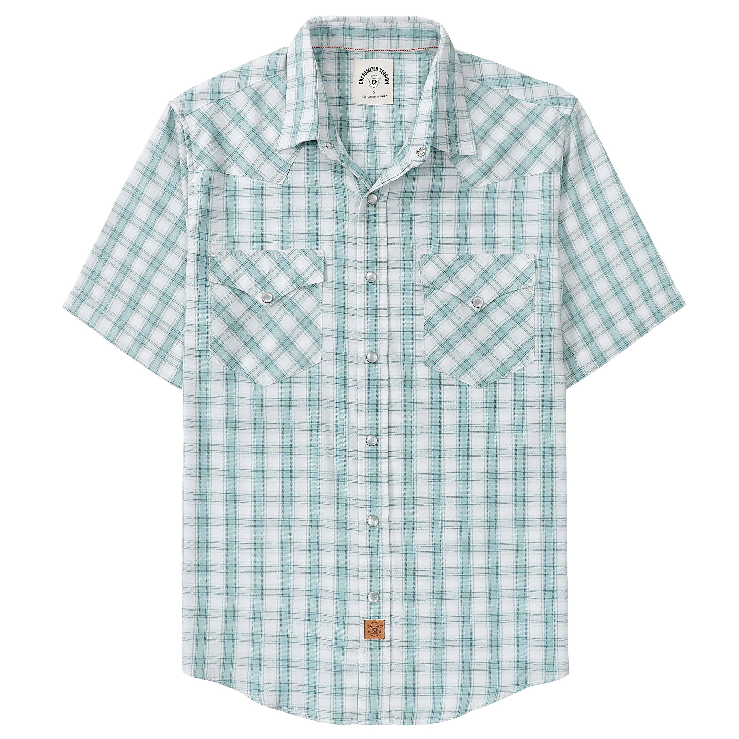 Dubinik®Bamboo Fiber Mens Shirts Short Sleeve Plaid Shirt Men Western Cowboy Pearl Snap Vintage Casual Plaid Shirt #2907