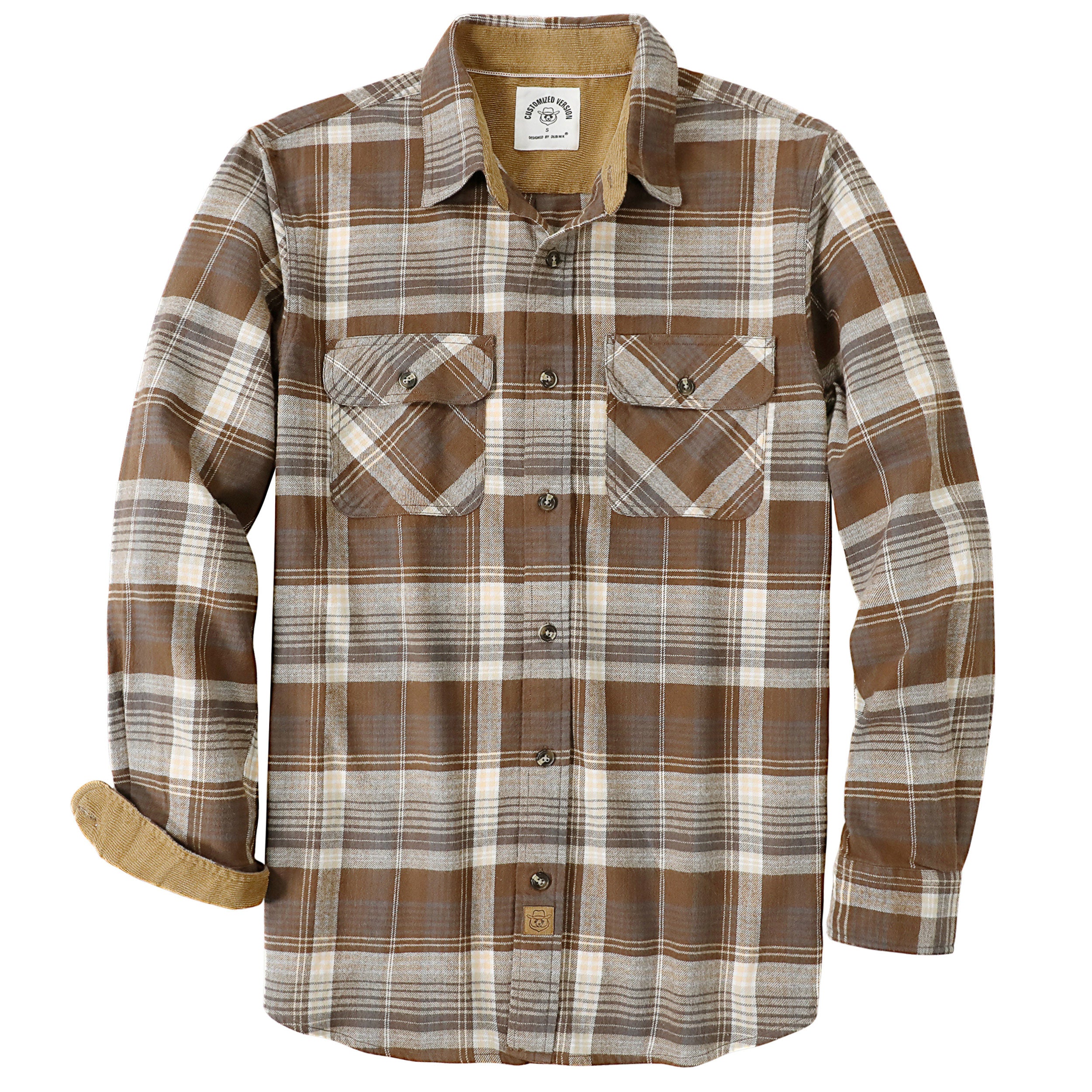 Dubinik® Mens Flannel Shirt Long Sleeve Button Down Plaid All Cotton Soft Brushed Flannel Shirt For Men Utility Casual Shirt #0030002