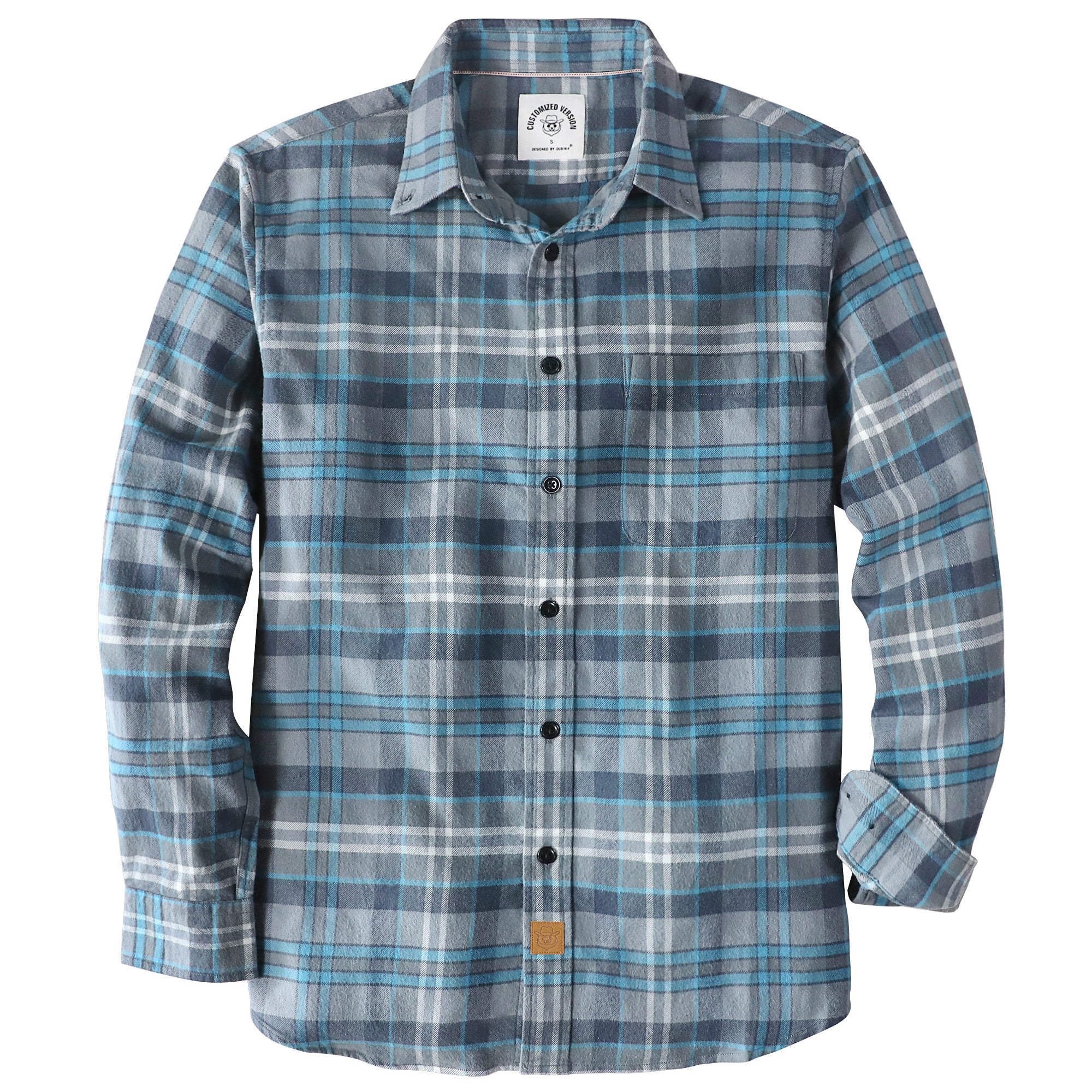 plaid dress shirts for men Dubinik 6oz Mens Flannel Shirts Long Sleeve Button Down Casual Work Plaid Shirt Men All Cotton Soft with Pocket Regular Fit#03-054 M / Blue And Grey