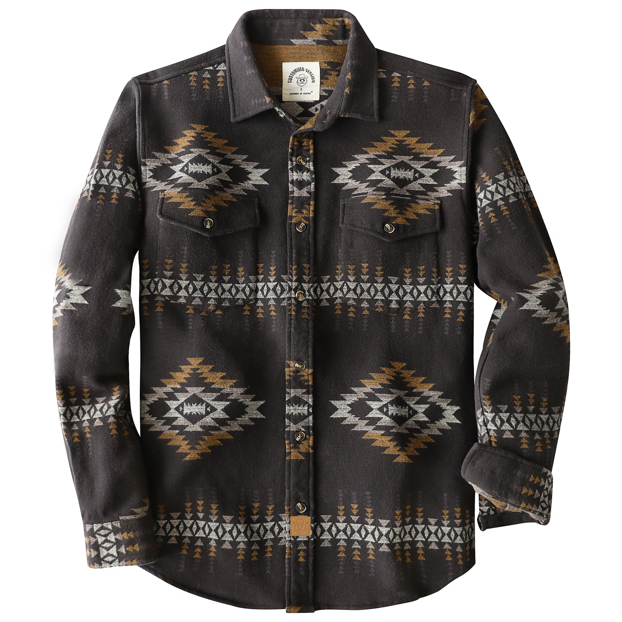 Chemise en flanelle épaisse Dubinik® pour homme, motif aztèque, manches longues, boutonnée, tout en coton doux brossé, style cowboy, style décontracté, #30028