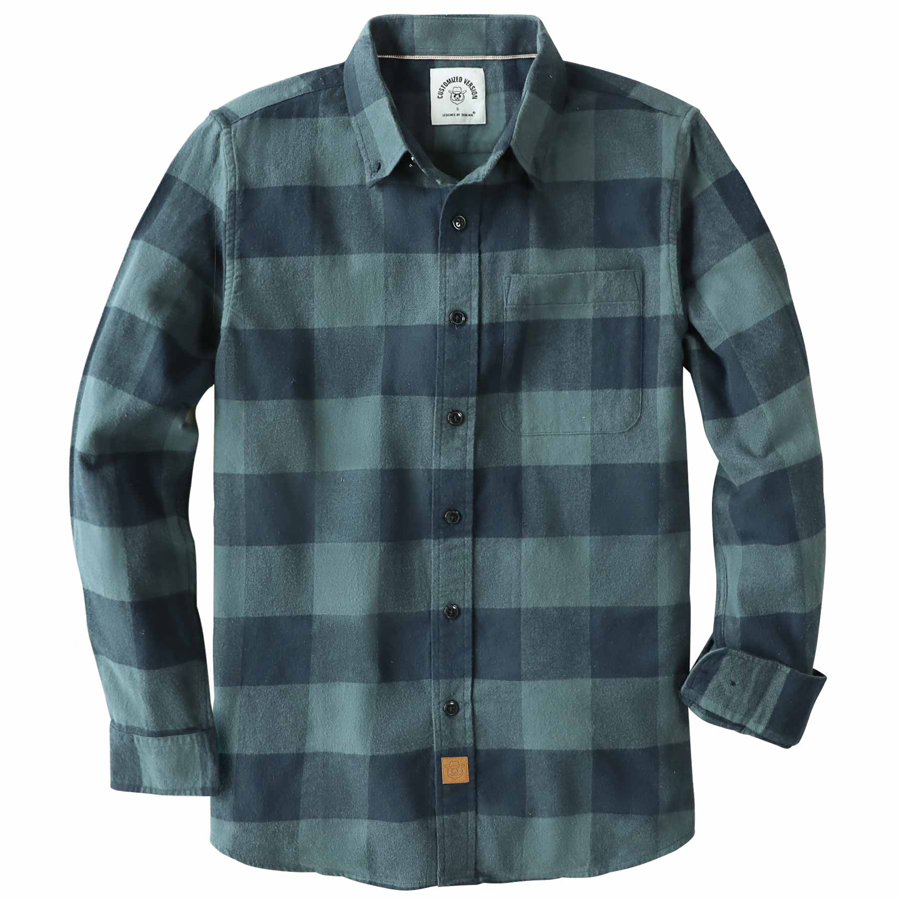 Dubinik® Green Navy Buffalo Flannel Shirt for Men 100% Cotton Mens Fla