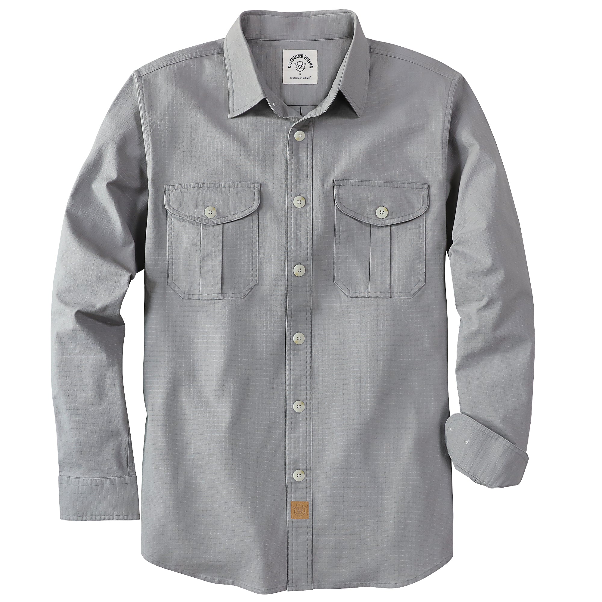 Dubinik® Mens Button Up Shirts Long Sleeve Casual Dark Gray Solid Shirts for Men Two Pocket Regular Fit Comfortable with Stretch Shirt#0056005