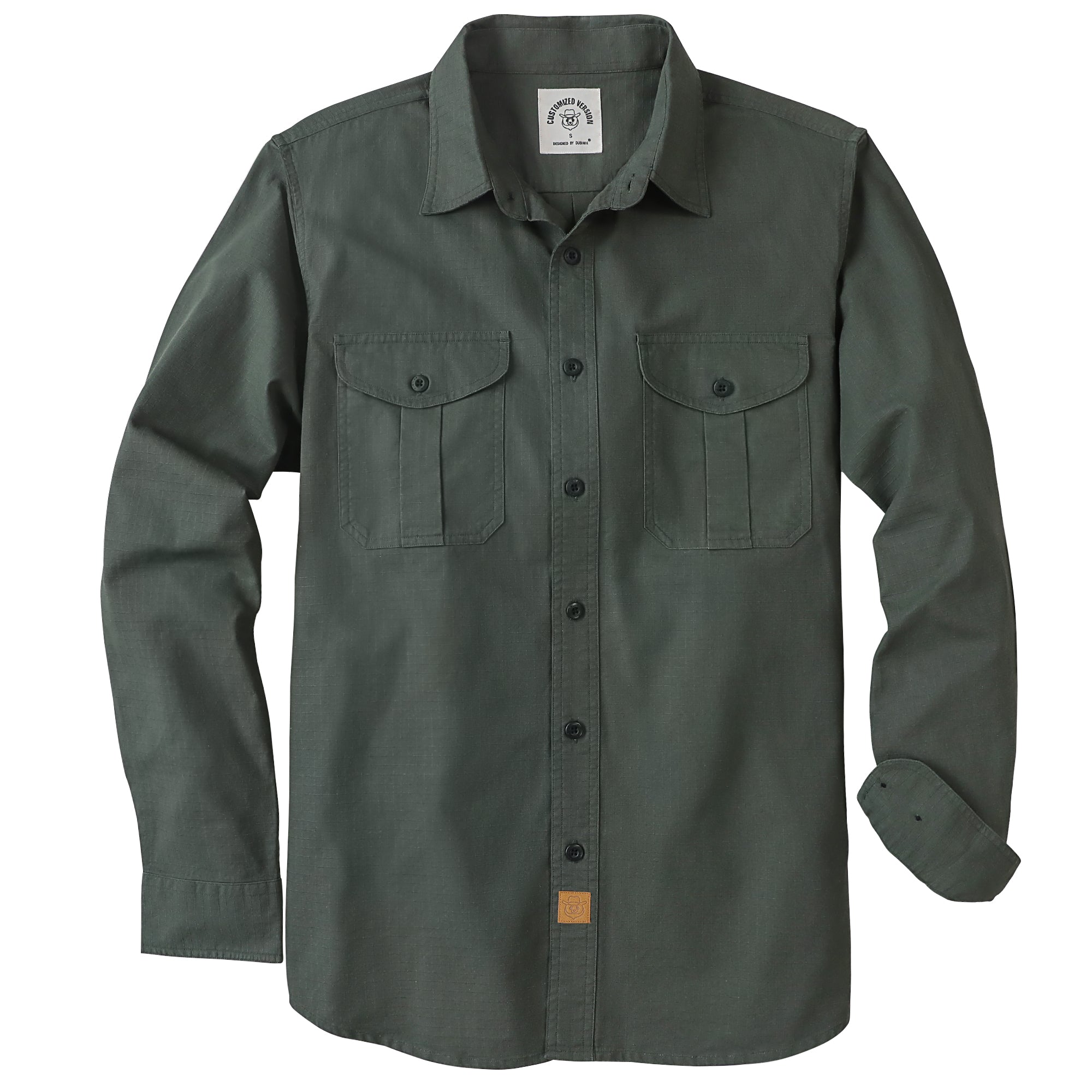 Dubinik® Mens Button Up Shirts Long Sleeve Casual Army Green Solid Shirts for Men Two Pocket Regular Fit Comfortable with Stretch Shirt#0056003
