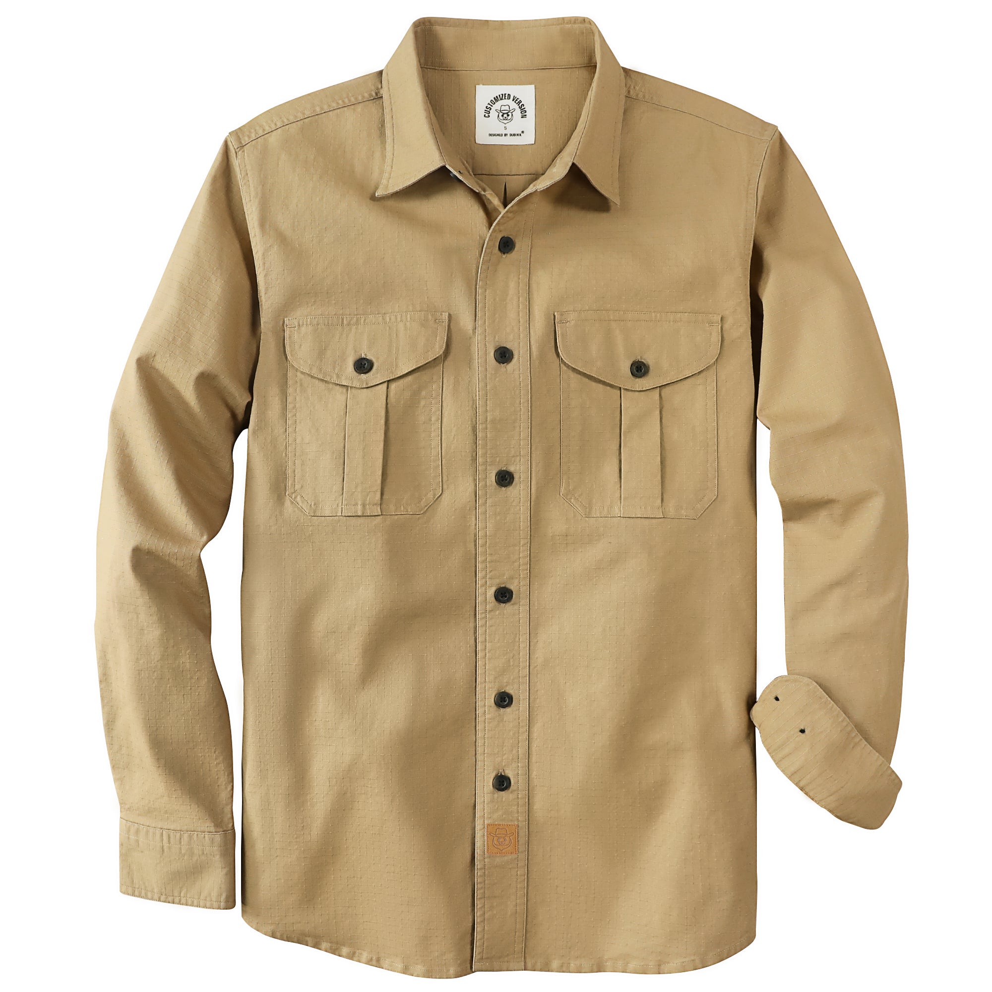 Dubinik® Mens Button Up Shirts Long Sleeve Casual Khaki Solid Shirts for Men Two Pocket Regular Fit Comfortable with Stretch Shirt#0056002