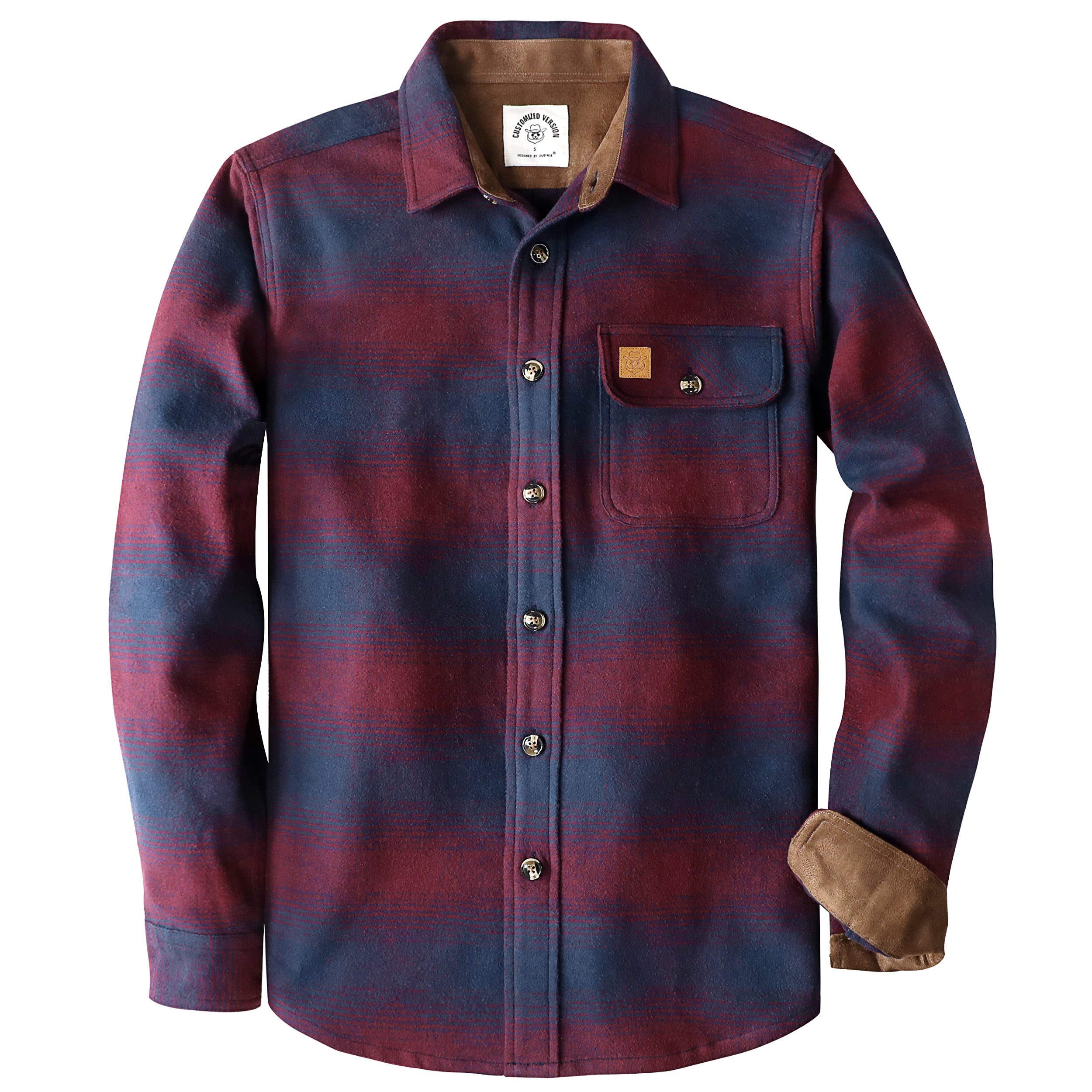 Dubinik® Mens Flannel Shirts Long Sleeve Casual Button Down Heavyweight Soft Pure Cotton Plaid Warm Suede Cuffs#0082004
