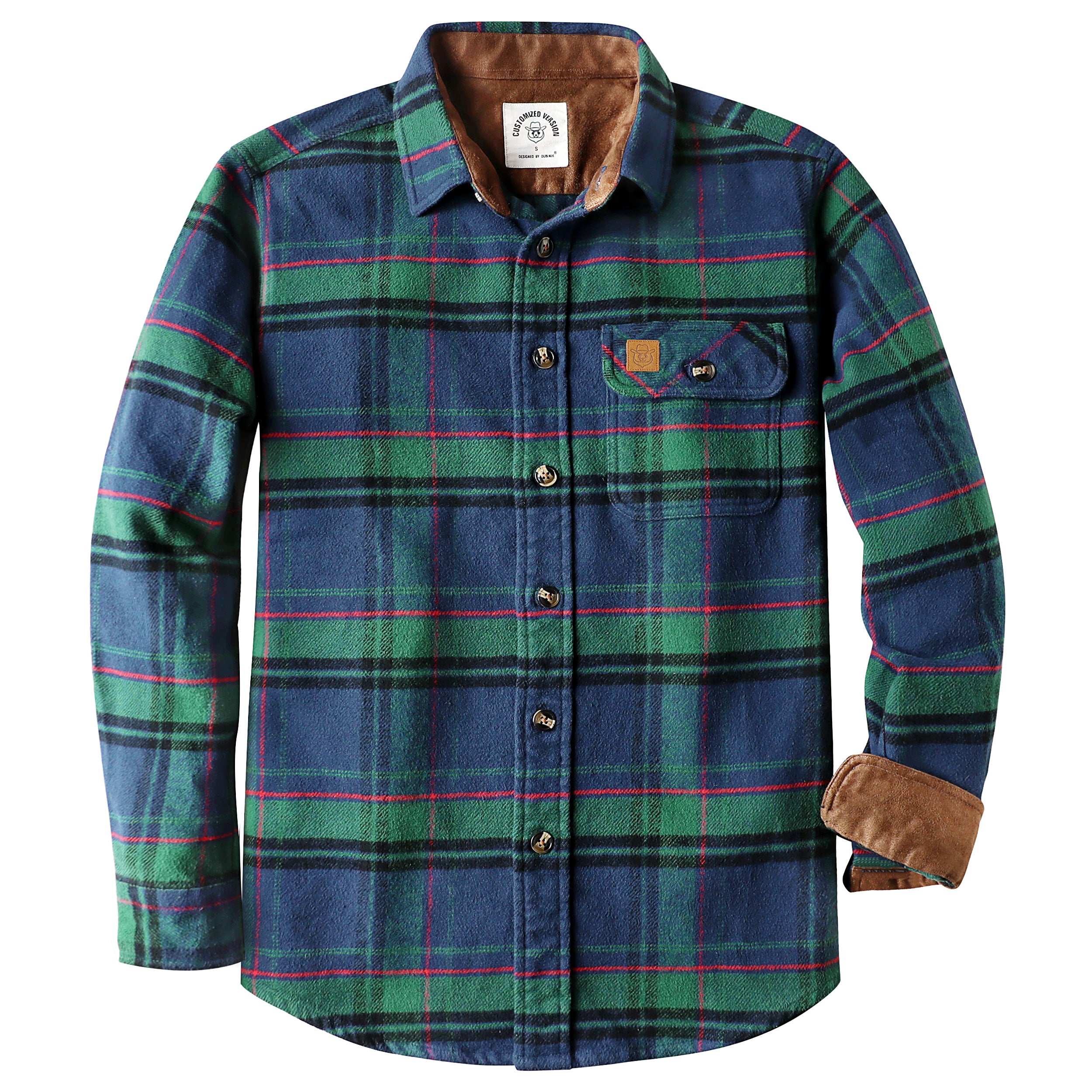 Dubinik® Mens Flannel Shirts Long Sleeve Casual Button Down Heavyweight Soft Pure Cotton Plaid Warm Suede Cuffs#0082016