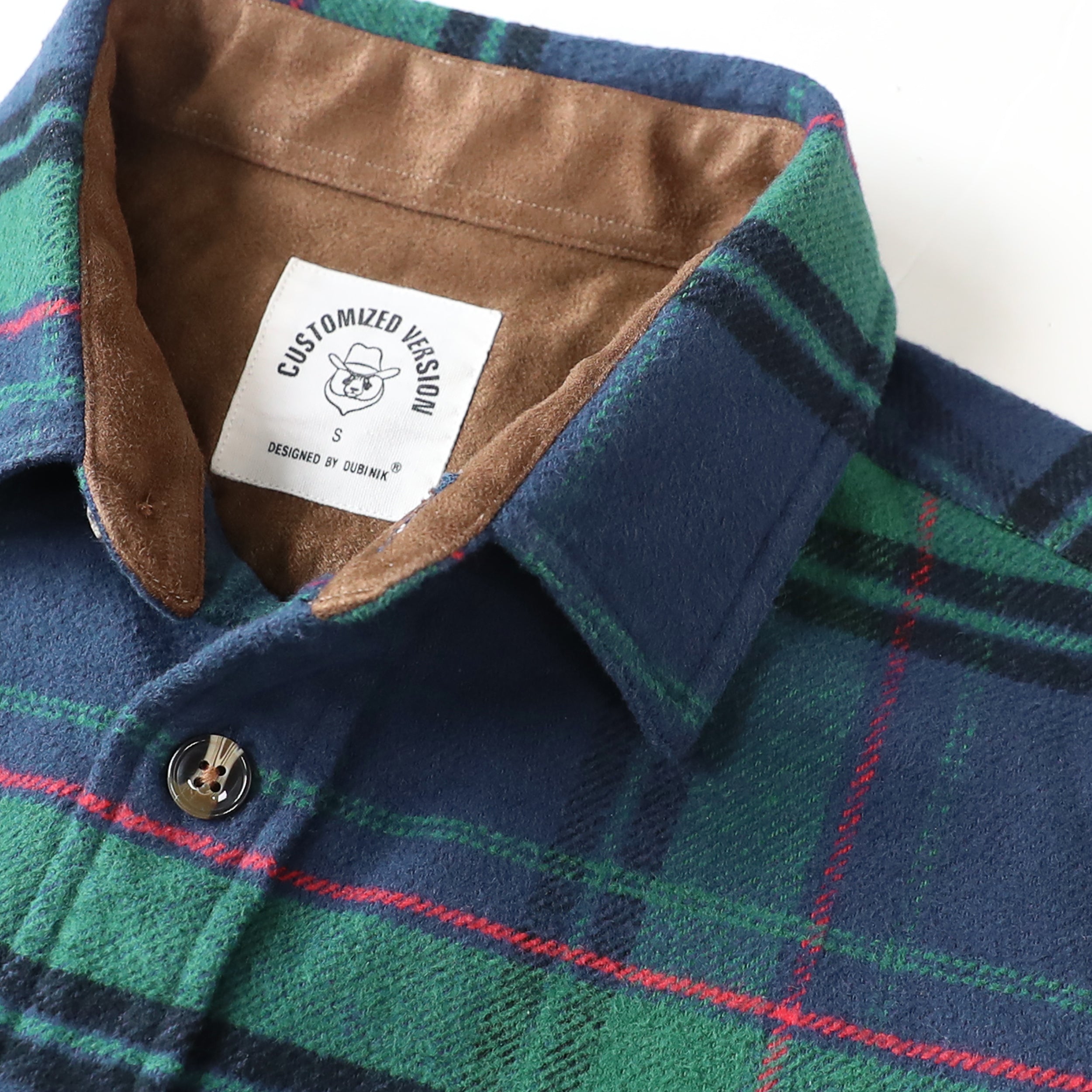 Dubinik® Mens Flannel Shirts Long Sleeve Casual Button Down Heavyweight Soft Pure Cotton Plaid Warm Suede Cuffs#0082016