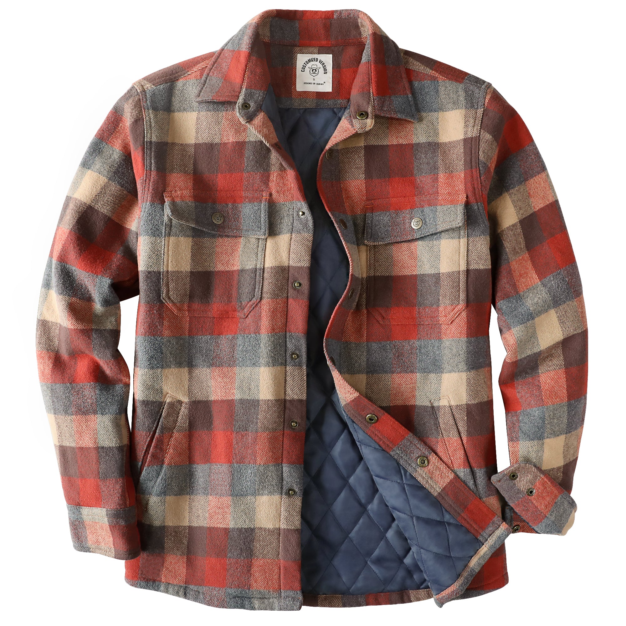 Dubinik® Mens Lightweight Jacket Cozy Warm Lined Flannel Shirts for Men Long Sleeve Snap Casual Plaid 2 Chest Pockets#0181011