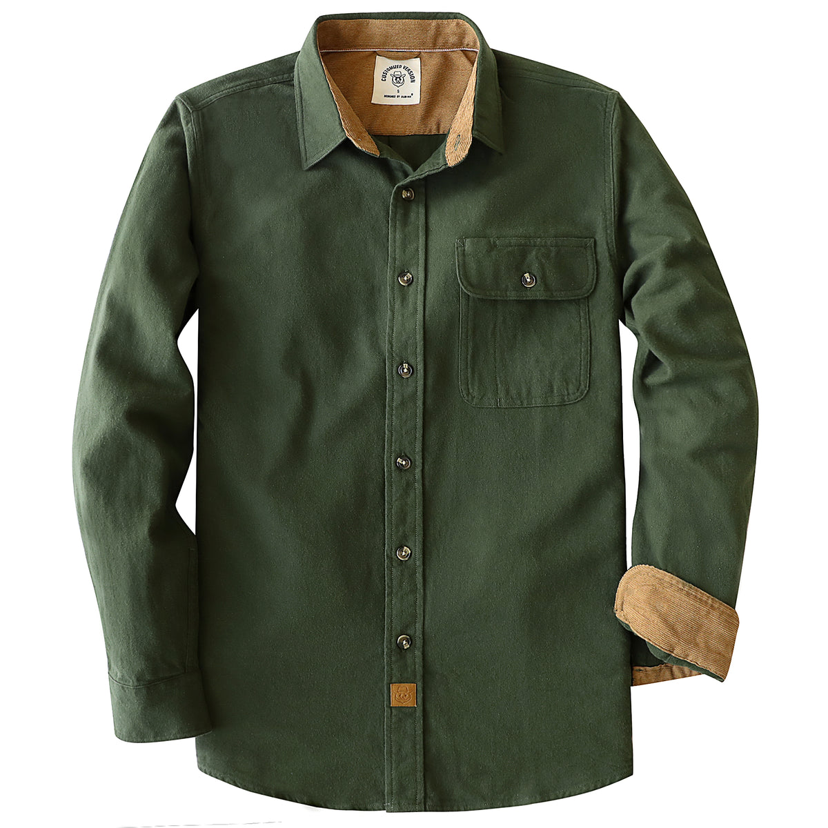 6oz Mens Midweight Army Green Solid Flannel Shirts Long Sleeve Casual ...