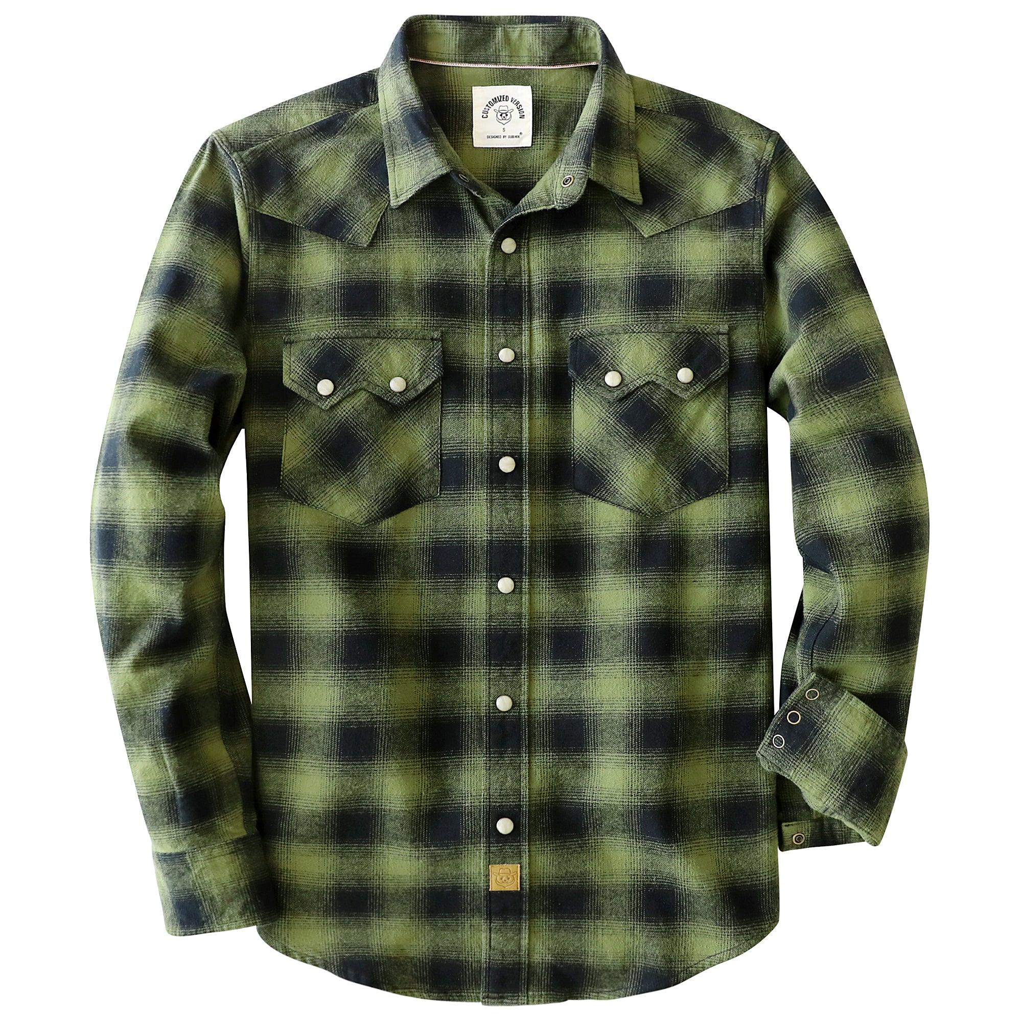 Dubinik® Green Flannel Shirt for Men Long Sleeve Casual Cozy Snap Button Western Plaid Shirts Soft Pure Cotton#37007