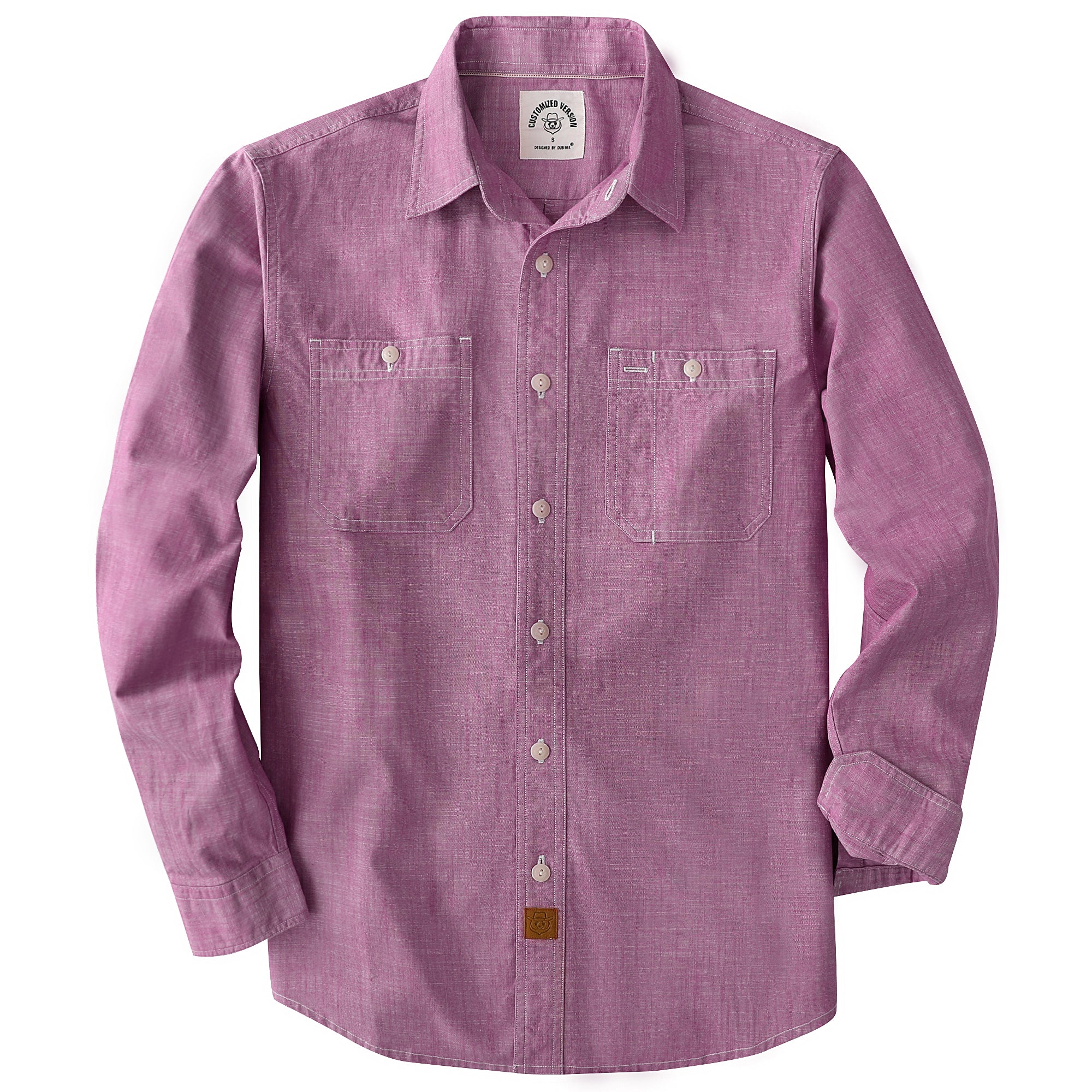 Dubinik® Light Blue Chambray Long Sleeve Button-Front Closure Pocket Cotton Workshirt#58012