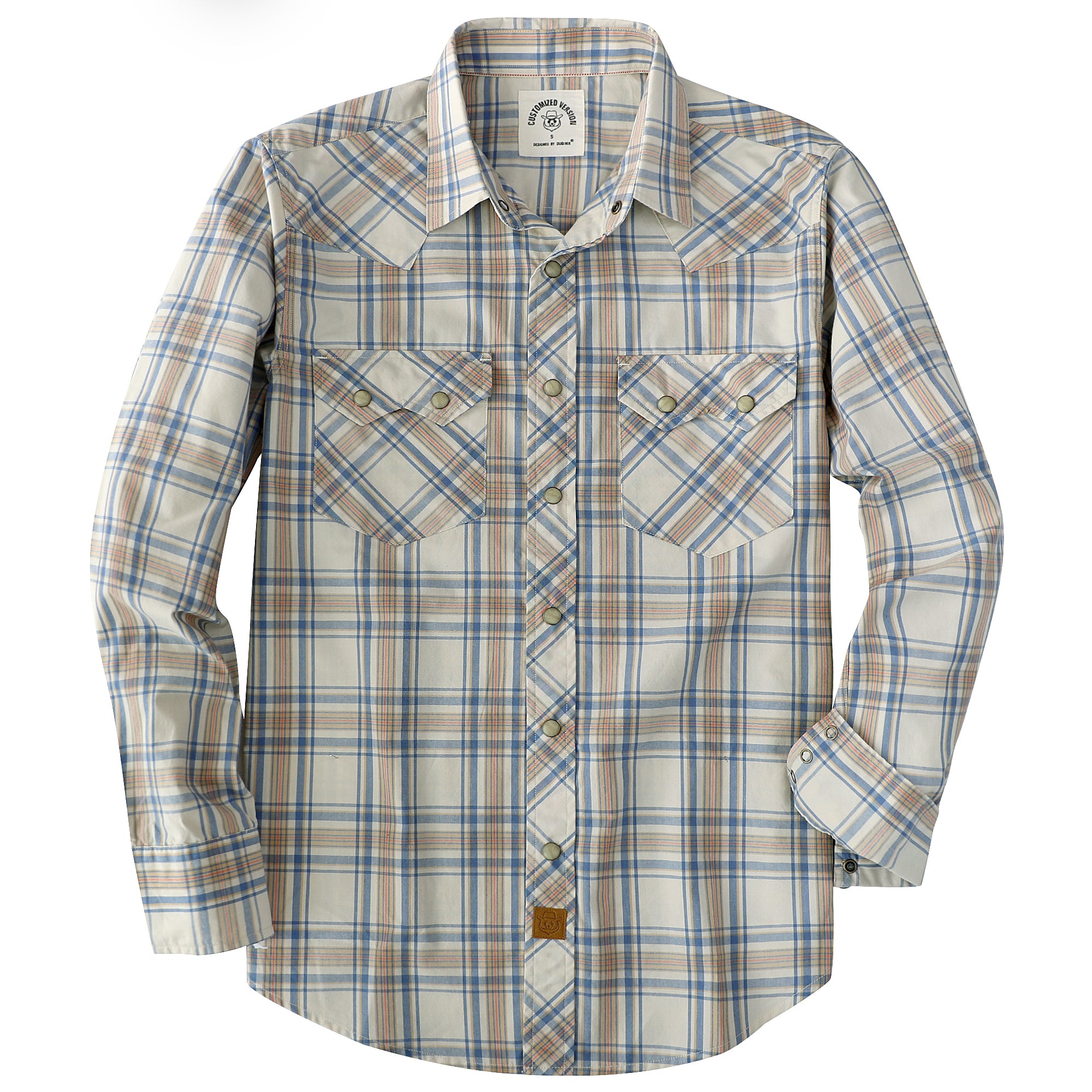 Dubinik® Pearl Snap Shirts For Men Long Sleeve Lightweight Casual Western Plaid Cowboy Cotton Vintage Work Shirt#48023