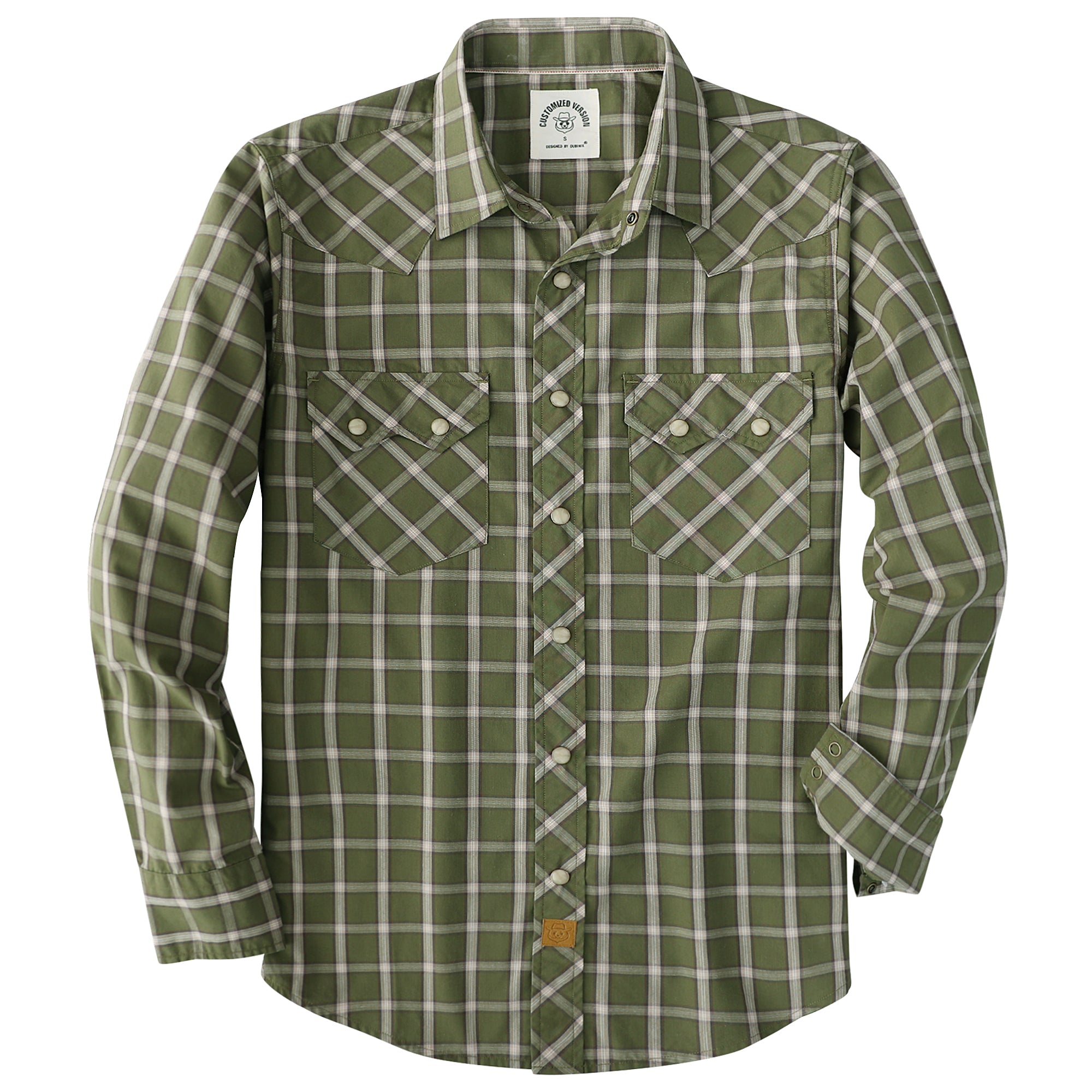 Dubinik® Pearl Snap Green Shirts For Men Long Sleeve Lightweight Casual Western Plaid Cowboy Cotton Vintage Work Shirt#48026