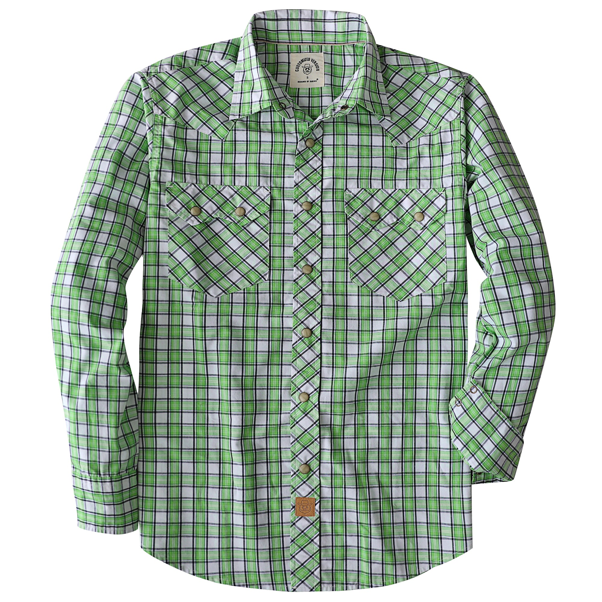 Dubinik® Pearl Snap Green Shirts For Men Long Sleeve Lightweight Casual Western Plaid Cowboy Cotton Vintage Work Shirt#48008